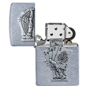 Зажигалка ZIPPO Рука мертвеца с покрытием поцарапанный хром | Dead Mans Hand Street Chrome, латунь/сталь, серебристая, 38x13x57 мм для нанесения логотипа