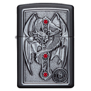 Зажигалка ZIPPO Крест с крылатым драконом с черным матовым покрытием | Winged Dragon Cross Black Matte, латунь/сталь, чёрная, 38x13x57 мм для нанесения логотипа