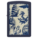 Зажигалка ZIPPO Морская с темно-синем матовым покрытием | Nautical Design Navy Matte, латунь/сталь, синяя, матовая, 38x13x57 мм для нанесения логотипа