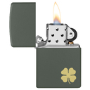 Зажигалка ZIPPO Четырехлистный клевер с зеленым матовым покрытием | Four Leaf Clover Green Matte, латунь/сталь, зеленая, 38x13x57 мм для нанесения логотипа