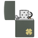 Зажигалка ZIPPO Четырехлистный клевер с зеленым матовым покрытием | Four Leaf Clover Green Matte, латунь/сталь, зеленая, 38x13x57 мм для нанесения логотипа