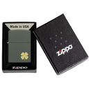 Зажигалка ZIPPO Четырехлистный клевер с зеленым матовым покрытием | Four Leaf Clover Green Matte, латунь/сталь, зеленая, 38x13x57 мм для нанесения логотипа