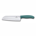 Нож сантоку VICTORINOX Швейцарская классика | Swiss Classic, рифлёное лезвие 17 см, зелёный, в картонном блистере для нанесения логотипа