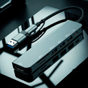 USB-хаб STEM 7 в 1, серый, алюминий для нанесения логотипа