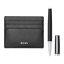 Набор HUGO BOSS черный (ручка-роллер и картхолдер) для нанесения логотипа