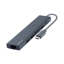 USB Type-C хаб 7-в-1, HDMI, Power Delivery, 2xUSB 3.0, RJ45, microSD/SD для нанесения логотипа