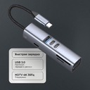 USB-хаб 7 в 1 USB-C - USB-A3.0 + 2хUSB-C + USB-C PD100Вт + HDMI + SD + microSD для нанесения логотипа