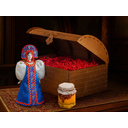 Подарочный набор: кукла фарфоровая, мёд с гецким орехом для нанесения логотипа