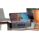 Настольные часы "Smart Box" с bluetooth колонкой (2х3Вт), беспроводным (15W) зарядным устройством и складной подставкой под смартфон для нанесения логотипа