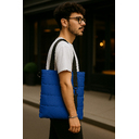 Шоппер Superbag Bubble New, стёганый, со скрытой магнитной кнопкой (синий с чёрным) для нанесения логотипа