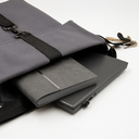 Шоппер Superbag Companion, с тремя отделениями, боковым креплением (карабин) и карманом (серый с черным) для нанесения логотипа