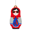 Ёлочная игрушка Матрёшка с узорами (красный с синим) для нанесения логотипа