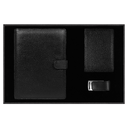 Набор подарочный Solution Prestige Quadro (Блокнот Alfa Polo Line в суперобложке Country Leather Sky, обложка для автодокументов Leather Sun, флеш накопитель Shine, USB 2.0 32GB) для нанесения логотипа