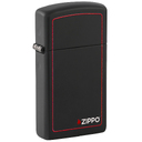 Зажигалка ZIPPO узкая с фирменным логотипом и красной окантовкой с черным матовым покрытием | Slim® Black Matte, латунь/сталь, чёрная, 29x10x60 мм для нанесения логотипа