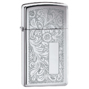 Зажигалка ZIPPO узкая Венецианская с покрытием глянцевый хром | Slim® Venetian® High Polish Chrome, латунь/сталь, серебристая, глянцевая, 29x10x60 мм для нанесения логотипа
