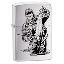 Зажигалка ZIPPO Рыбак с покрытием матовый хром | Brushed Chrome, латунь/сталь, серебристая, матовая, 38x13x57 мм для нанесения логотипа