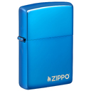 Зажигалка ZIPPO Логотип с синим глянцевым покрытием | Logo High Polish Blue, с лого, латунь/сталь, синяя, глянцевая, 38x13x57 мм для нанесения логотипа