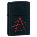 Зажигалка ZIPPO Символ анархии с черным матовым покрытием | Anarchy Symbol Black Matte, латунь/сталь, чёрная, матовая, 38x13x57 мм для нанесения логотипа