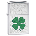 Зажигалка ZIPPO Клевер с покрытием Глянцевый хром | Clover High Polish Chrome, латунь/сталь, серебристая, 38x13x57 мм для нанесения логотипа