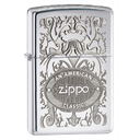 Зажигалка ZIPPO Филигранный логотип с покрытием Глянцевый хром | Crown Stamp™ High Polish Chrome, латунь/сталь, серебристая, 38x13x57 мм для нанесения логотипа