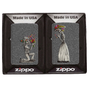 Набор ZIPPO Влюбленные зомби из двух зажигалок с каменным покрытием | Couple Iron Stone, серые, матовые для нанесения логотипа