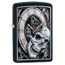 Зажигалка ZIPPO Часы и череп с черным матовым покрытием | Skull Clock Black Matte, латунь/сталь, чёрная, матовая, 38x13x57 мм для нанесения логотипа