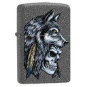 Зажигалка ZIPPO Череп с головой волка с каменным покрытием | Wolf Skull Iron Stone, латунь/сталь, серая, матовая, 38x13x57 мм для нанесения логотипа