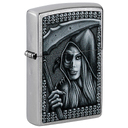 Зажигалка ZIPPO Зловещая красота с покрытием поцарапанный хром | Grim Beauty Street Chrome, латунь/сталь, серебристая, матовая, 38x13x57 мм для нанесения логотипа