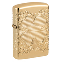 Зажигалка ZIPPO Armor® Счастливый клевер с глянцевым золотистым покрытием | Lucky Clover High Polish Gold Plate, латунь/сталь, золотистая, 38x13x57 мм для нанесения логотипа