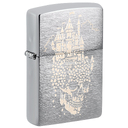 Зажигалка ZIPPO Замок черепа с покрытием матовый хром | Skull Castle Design Brushed Chrome, латунь/сталь, серебристая, 38x13x57 мм для нанесения логотипа