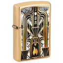 Зажигалка ZIPPO Пламя в стиле ар-деко с покрытием Глянцевая латунь | Art Deco Flame High Polish Brass, латунь/сталь, золотистая, 38x13x57мм для нанесения логотипа