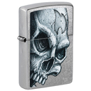 Зажигалка ZIPPO Череп и пламя с покрытием поцарапанный хром | Skull and Flame Street Chrome, латунь/сталь, серебристая, матовая, 38x13x57 мм для нанесения логотипа