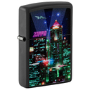 Зажигалка ZIPPO Кибергород с черным матовым покрытием | Cyber City Black Matte, латунь/сталь, черная 38x13x57 мм для нанесения логотипа