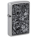 Зажигалка ZIPPO Джунгли с покрытием поцарапанный хром | Jungle Design Street Chrome, латунь/сталь, серебристая, 38x13x57 мм для нанесения логотипа