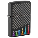 Зажигалка ZIPPO Шахматные фигуры с черным матовым покрытием | Chess Pieces Black Matte, латунь/сталь, черная 38x13x57 мм для нанесения логотипа