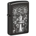 Зажигалка ZIPPO Шахматы с черным глянцевым покрытием | Chess Design High Polish Black, латунь/сталь, черная, 38x13x57 мм для нанесения логотипа