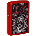 Зажигалка ZIPPO Дракон и тигр с металлизированным красным покрытием | Dragon Tiger Design Metallic Red, латунь/сталь, красная, 38x13x57 мм для нанесения логотипа