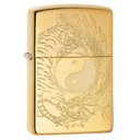 Зажигалка ZIPPO Тигр и дракон с покрытием Глянцевая латунь | Tiger and Dragon High Polish Brass, латунь/сталь, золотистая, 38x13x57мм для нанесения логотипа