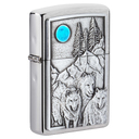 Зажигалка ZIPPO Волки с покрытием матовый хром | Wolf Design Brushed Chrome, латунь/сталь, серебристая, 38x13x57 мм для нанесения логотипа