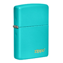 Зажигалка ZIPPO Логотип со светло-бирюзовым покрытием | Logo Flat Turquoise, латунь/сталь, бирюзовая, глянцевая, 38x13x57 мм для нанесения логотипа