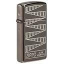 Зажигалка ZIPPO узкая в честь 65-летия с покрытием черный лед | Slim® 65th Anniversary Black Ice®, латунь/сталь, чёрная, 29x10x60 мм для нанесения логотипа