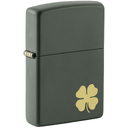 Зажигалка ZIPPO Четырехлистный клевер с зеленым матовым покрытием | Four Leaf Clover Green Matte, латунь/сталь, зеленая, 38x13x57 мм для нанесения логотипа