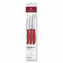 Набор из 3 ножей VICTORINOX Швейцарская классика | Swiss Classic: нож для овощей 8 см, нож для овощей 10 см, столовый нож 11 см, красная ручка для нанесения логотипа
