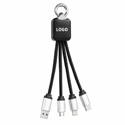 Кабель - брелок Plug с подсветкой гравировки, черный для нанесения логотипа