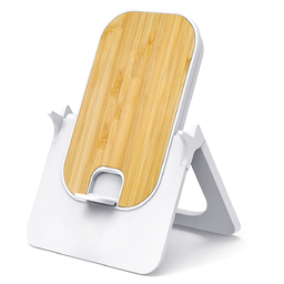 Беспроводное зарядное устройство Bambooco 15W, белый с бамбуковым для нанесения логотипа