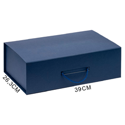 Подарочная коробка, размер 39*26,3*11 см, Solution Prestige Big Case Soft с магнитным клапаном и ручкой , темно-синяя для нанесения логотипа