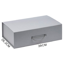 Подарочная коробка, размер 39*26,3*11 см, Solution Prestige Big Case Linen с магнитным клапаном и ручкой , серебристая для нанесения логотипа