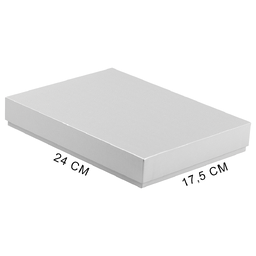 Коробка подарочная, размер 24*17,5*3 см, Solution Superior Linen, серебристая, бежевый ложемент под индивидуальную вырубку