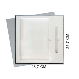 Коробка подарочная Solution Superior Alfa Linen под ежедневник и ручку, серебро, 25,7x25,7x2,8 см, бежевый ложемент (индивидуальная вырубка) для нанесения логотипа