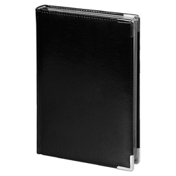 Ежедневник полудатированный Classic Pristine Silver А5, черный с серебром, с металлическими уголками, в твердой обложке с поролоном для нанесения логотипа